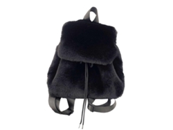 Mochila de invierno para mujer, pequeña, afelpada y suave, con cierre de cordón y solapas laterales, negra.
