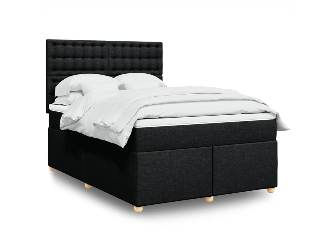 Cama Box Spring Con Colchón Tela Negro 140x200 Cm