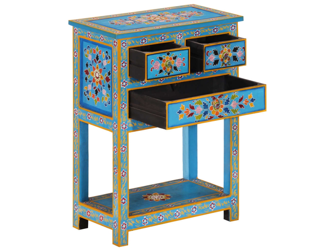 Aparador | Mueble De Comedor | Buffet Turquesa De Madera Maciza De Mango 55x30x76 Cm Wsd279311