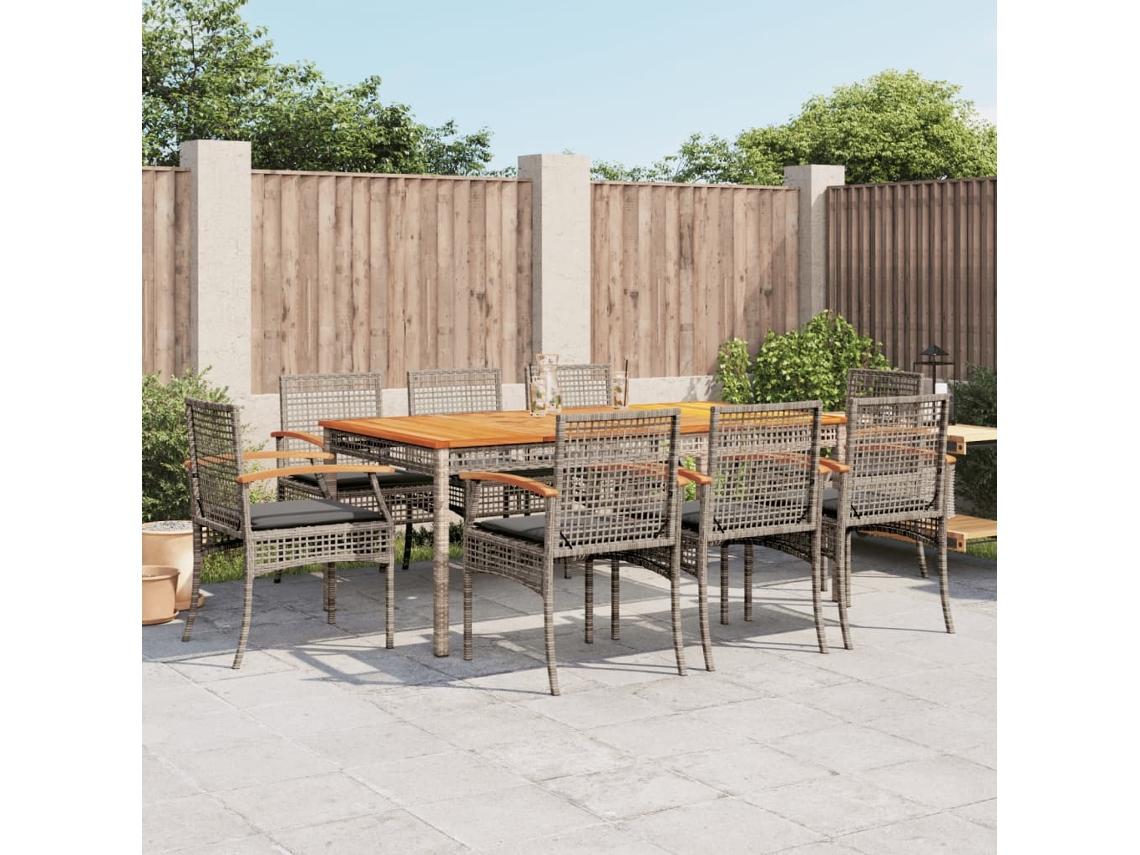 Conjunto de comedor de jardín DKD Home Decor de 9 piezas con cojines, ratán gris