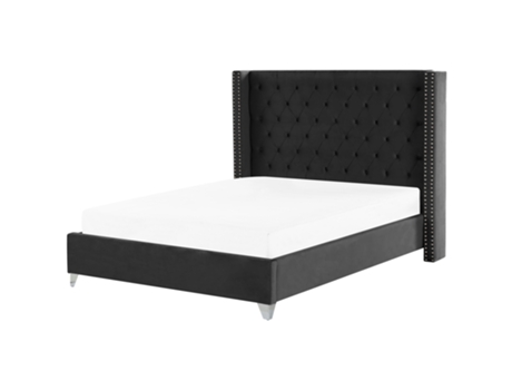 Cama doble BELIANI Lubbon terciopelo negro 209x215x142