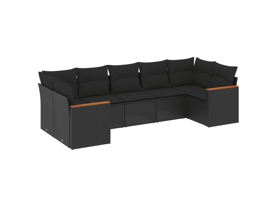 Conjunto de 7 sofás de jardín con cojines, mimbre, negro, MAISON EXCLUSIVE (7 piezas)