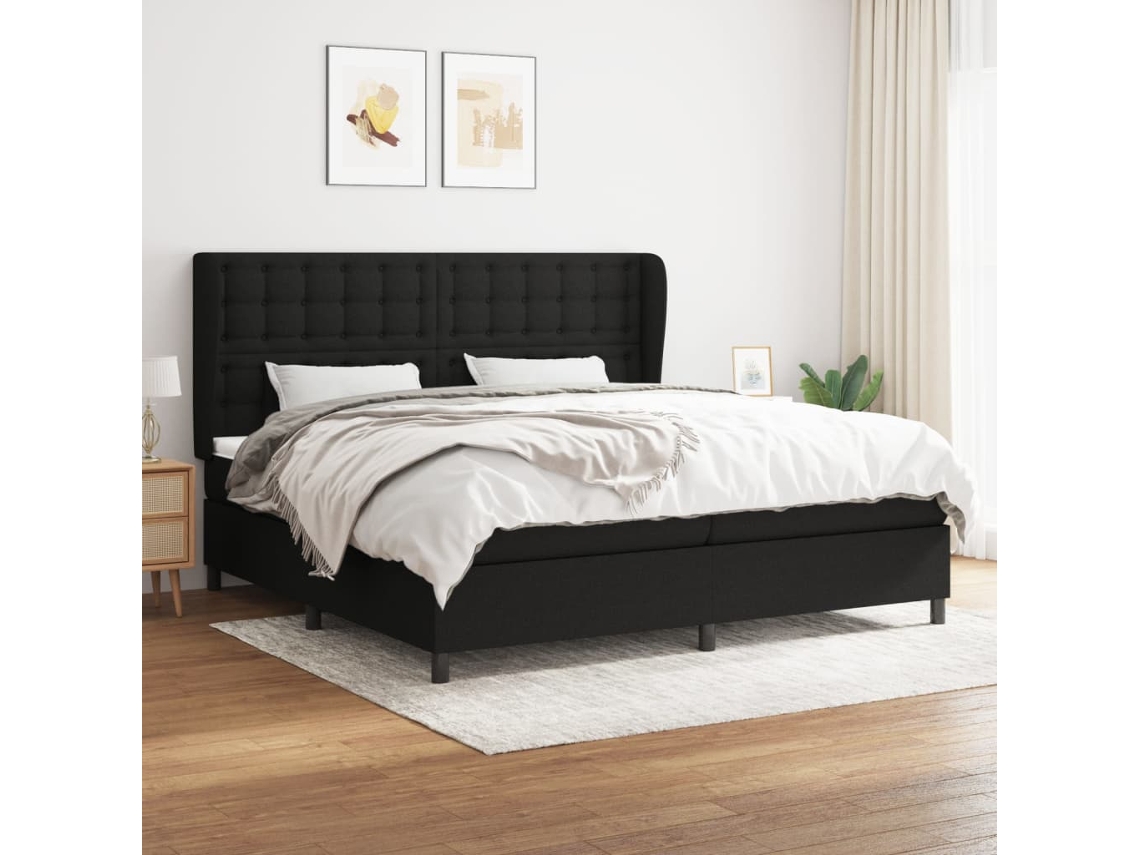 Cama Box Spring Con Colchón Tela Negro 200x200 Cm