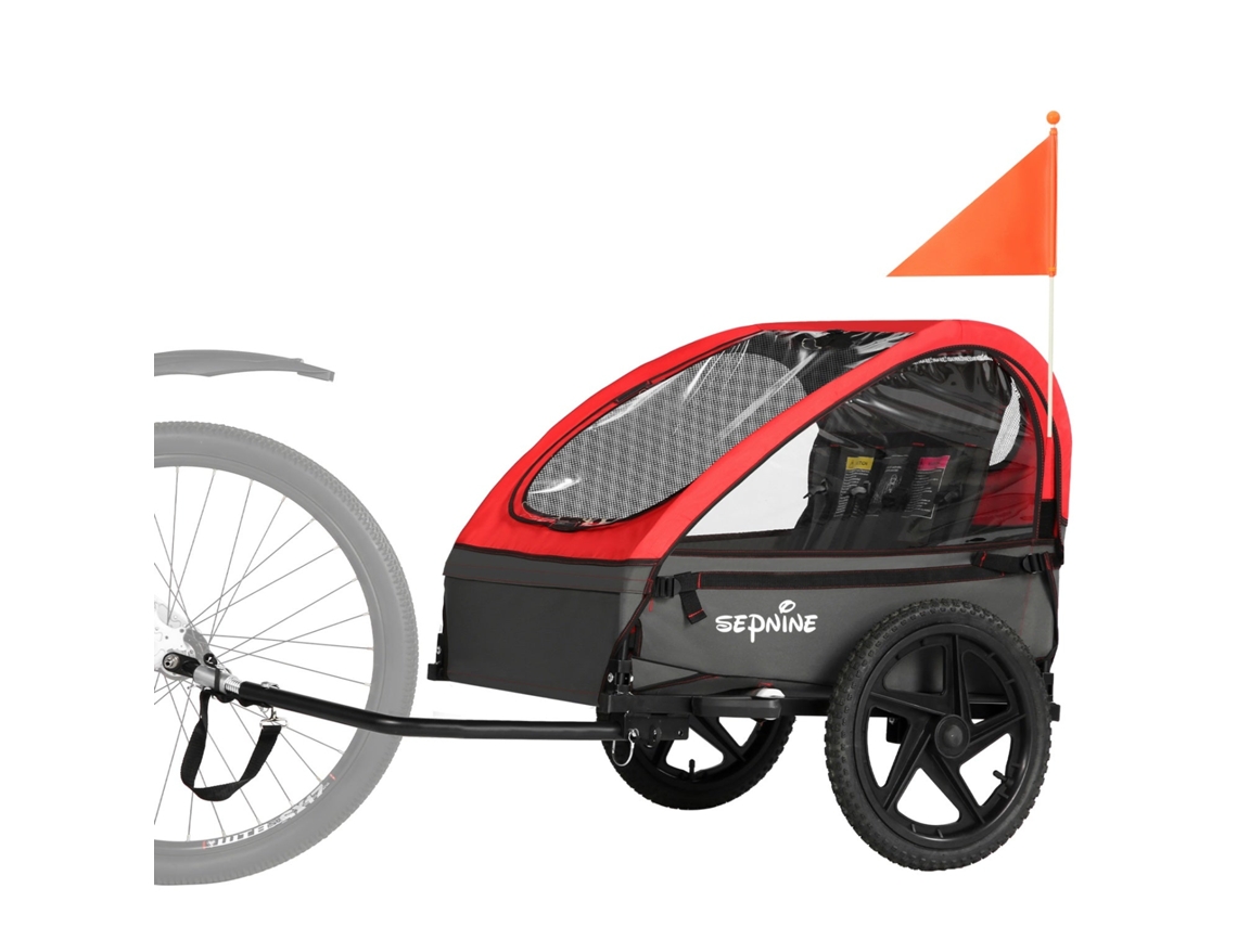 Sepnine Bt609 Remolque Bicicleta Infantil – 2 Niños, Plegable, Impermeable - Rojo