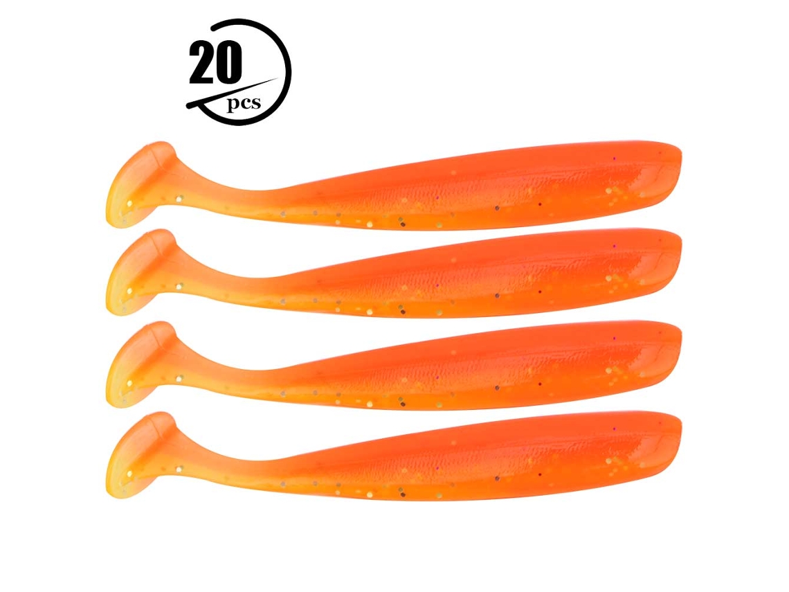 20 Señuelos De Pesca De Plástico Blando De 7,5 Cm Con Forma De Gusano Y Cola En T (naranja)