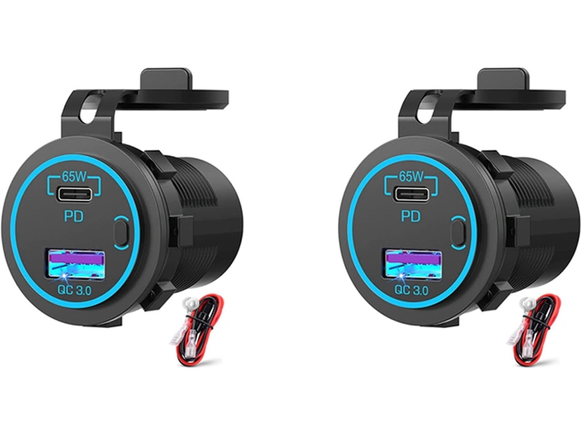 2 X 65w Pd 12v Enchufe Usb Para Portátil Cargador De Coche Adaptador Multipuerto