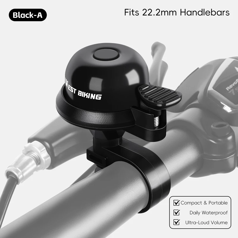 Timbre para bicicleta (negro), aleación de aluminio impermeable, sonido clásico, accesorio para ciclismo.