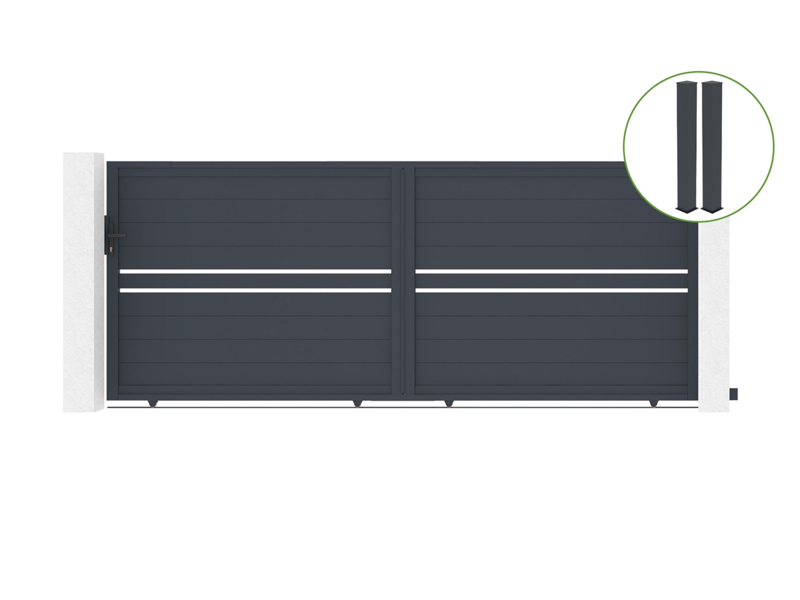 Puerta corredera 4m CIMONE H.160cm aluminio gris 2 postes 20x20cm H.190cm CASANOOV