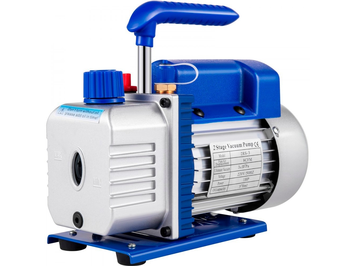 Bomba de vacío de 2 etapas de 9 CFM y 1 HP con válvula antirretorno para aire acondicionado y refrigeración