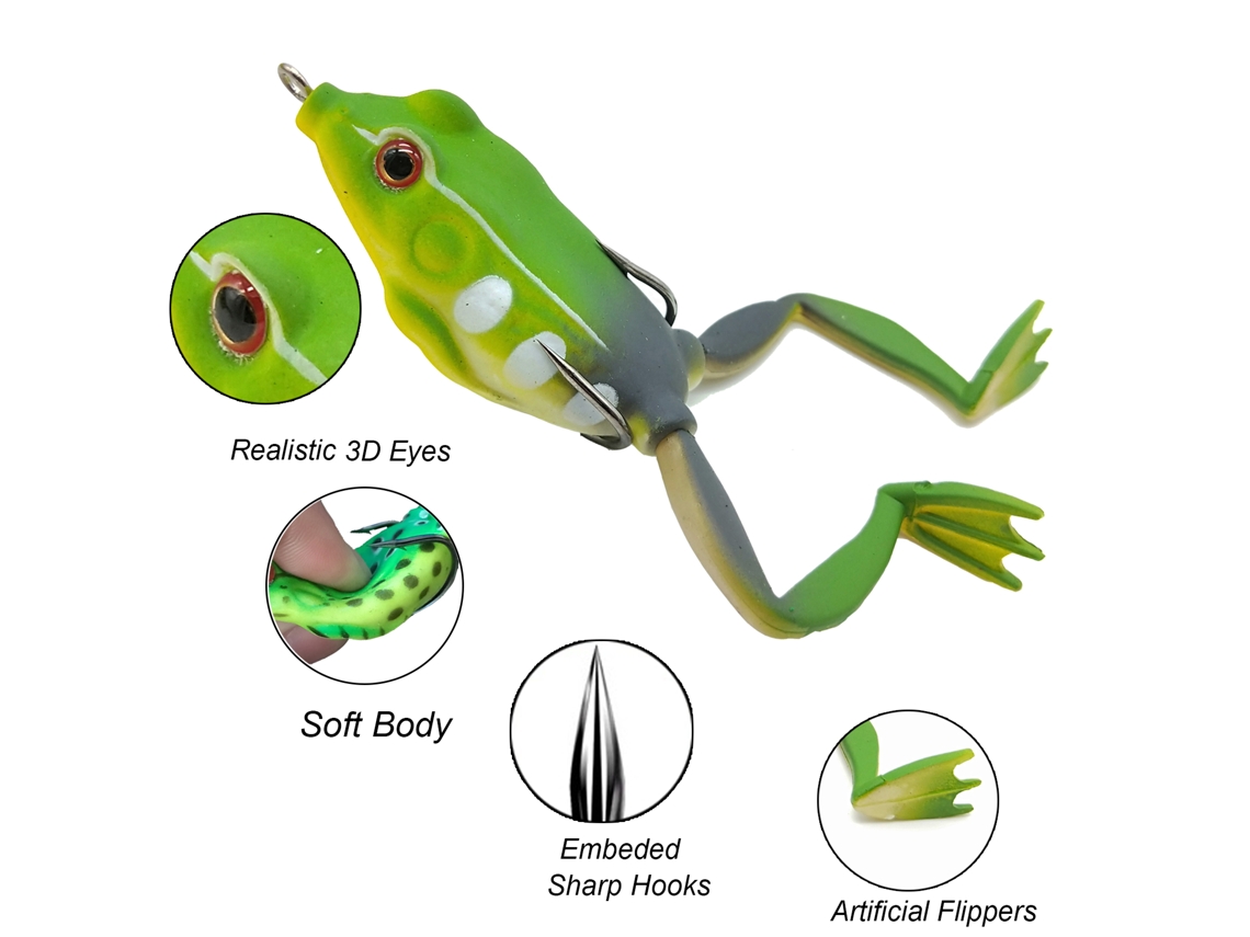 Kit De Iscas De Rã Para Pesca Lixada 5 Peças Bionica Soft Flutuante Topwater Com Anzóis 5.7cm 15g