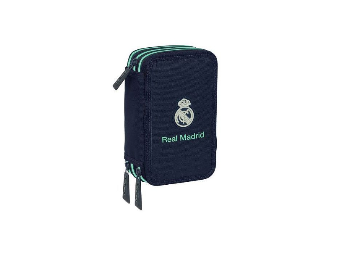 Juego de estuches triples REAL MADRID, 37 piezas, azul marino, piel sintética.
