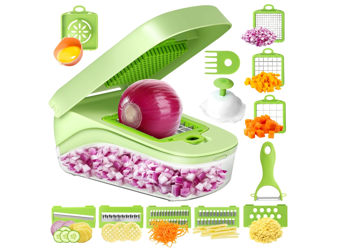 Cortador De Verduras, Picador De Alimentos Multifuncional Con Recipiente Y Cuchillas Intercambiables De Acero Inoxidable Gertiz