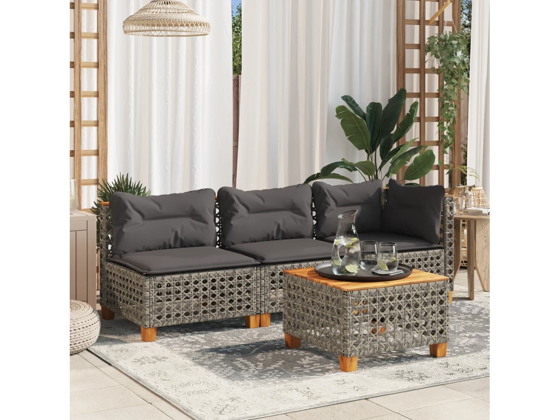 Sofá de jardín de 3 plazas con cojines, mimbre gris, Dkd Home Decor