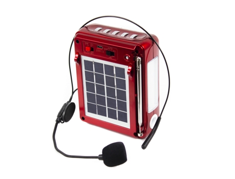 Micrófono megáfono con panel solar con amplificador de cabeza altavoz portátil (Rojo)