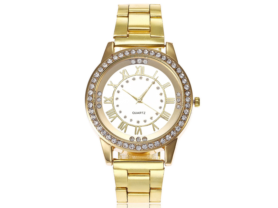 Reloj De Pulsera Vansvar Para Mujer, De Acero Inoxidable, Con Números Romanos Y Diamantes De Imitación De Oro Blanco.