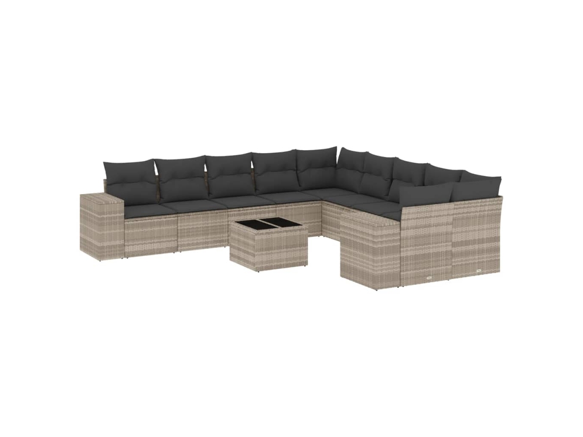 Conjunto de 11 sofás de jardín con cojines de mimbre, patas grises, EXCLUSIVA MAISON