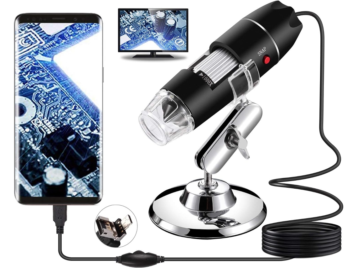 Microscopio digital USB, endoscopio portátil con aumento de 40x a 1000x, minicámara de video con 8 LED para Windows 7/8/10, Mac, Linux y Android.