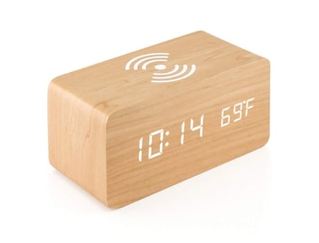 Reloj despertador electrónico digital de madera LED, reloj de carga junto a la cama, reloj de madera digital de carga inalámbrica