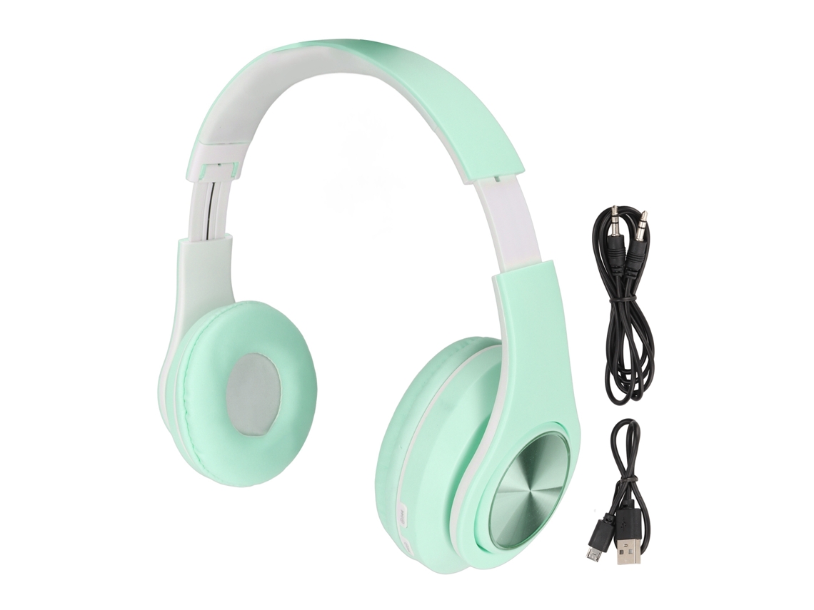 Fone De Ouvido Bluetooth Sem Fio Over Ear Redução De Ruído Plegável Luz Colorida Para Celular Laptop Verde