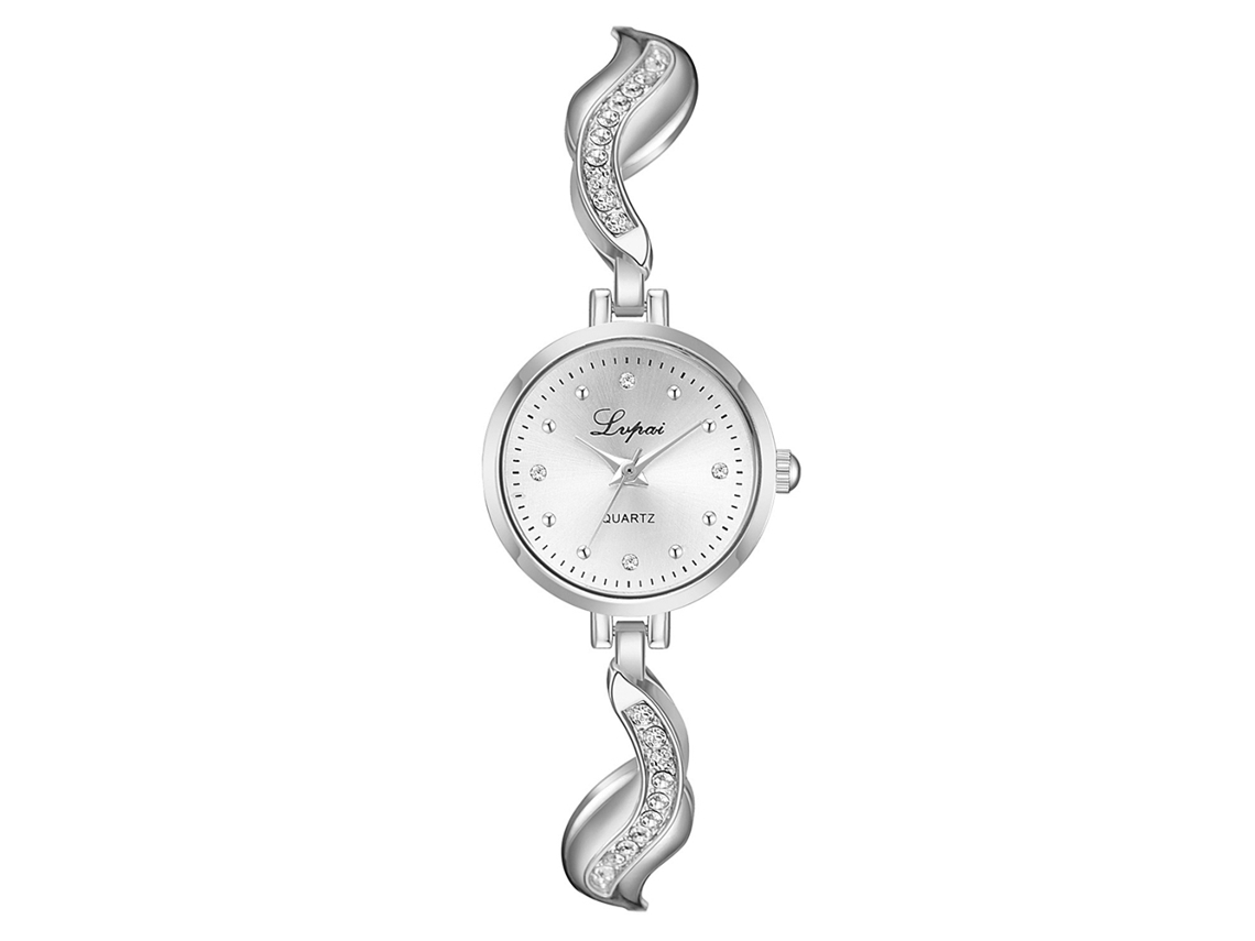 Reloj De Pulsera Para Mujer Con Brazalete De Aleación Y Diamantes De Imitación, Esfera Redonda, Cuarzo, Blanco/plata