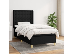 Cama Box Spring Con Colchón Tela Negro 80x200 Cm