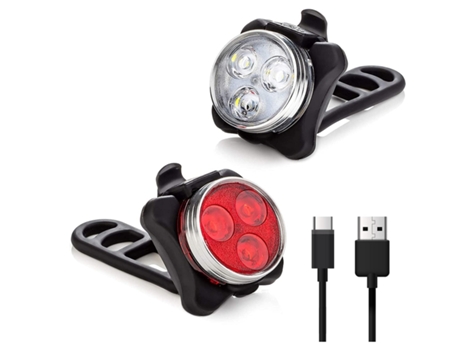 Juego de luces de bicicleta Luz de bicicleta súper brillante USB Recargable Luces de bicicleta delanteras y traseras Faros delanteros - ENZONS negros