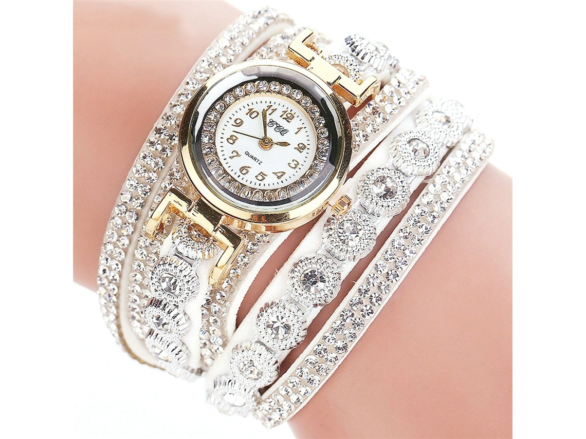 Reloj De Pulsera Multicapa Para Mujer Ccq Con Diamantes De Imitación, Cuarzo De Aleación, Blanco