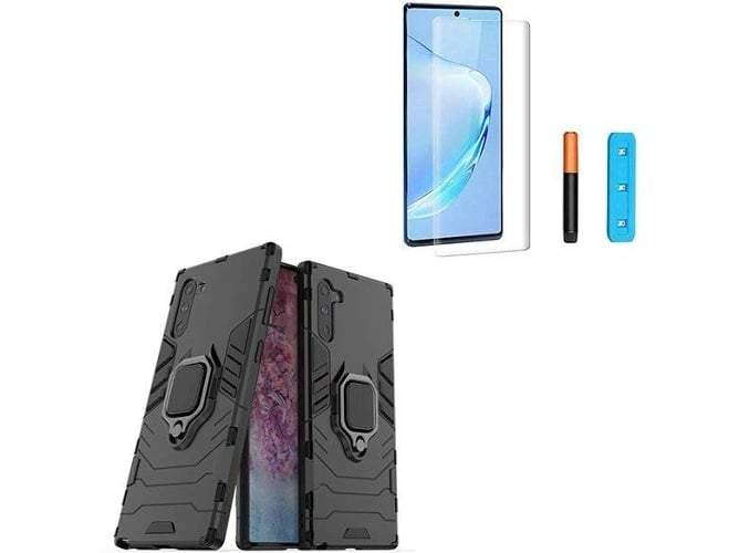 Kit Carcasa y Protector de Vidrio Nano Curved UV Samsung Galaxy Note 10 PHONOCARE Militar Negro