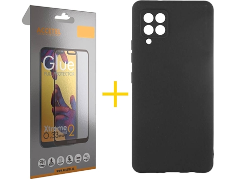 Carcasa y Protector de Pantalla de Vidrio Full Samsung A42 5G ACCETEL Silicona Líquida Negro