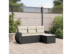 Conjunto de sofá de jardín de 4 piezas con cojines, mimbre sintético negro, Dkd Home Decor