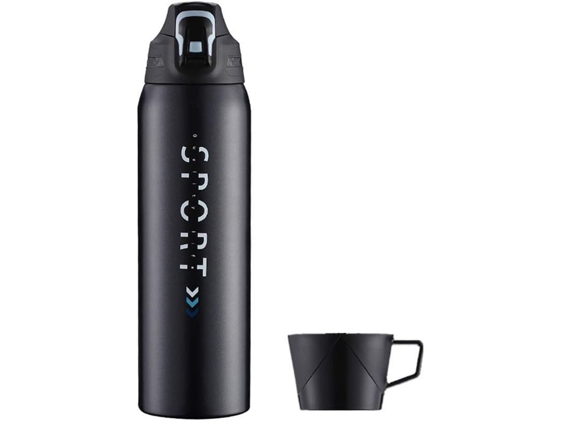 Botella de agua deportiva Rebe de 1,5 L de acero inoxidable, con aislamiento térmico y 2 tapas herméticas, ideal para senderismo y viajes.