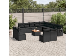 Conjunto de sofá de jardín de 14 piezas con cojines de mimbre negros DKD Home Decor