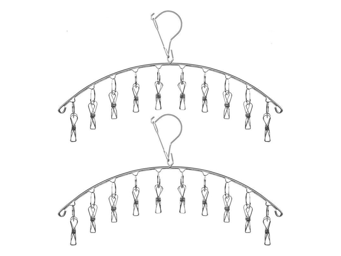 2026-linjou Portarrollos De Acero Inoxidable Con 10 Pinzas Antiviento (2 Pack) Para Calcetines Ropa Pequeña