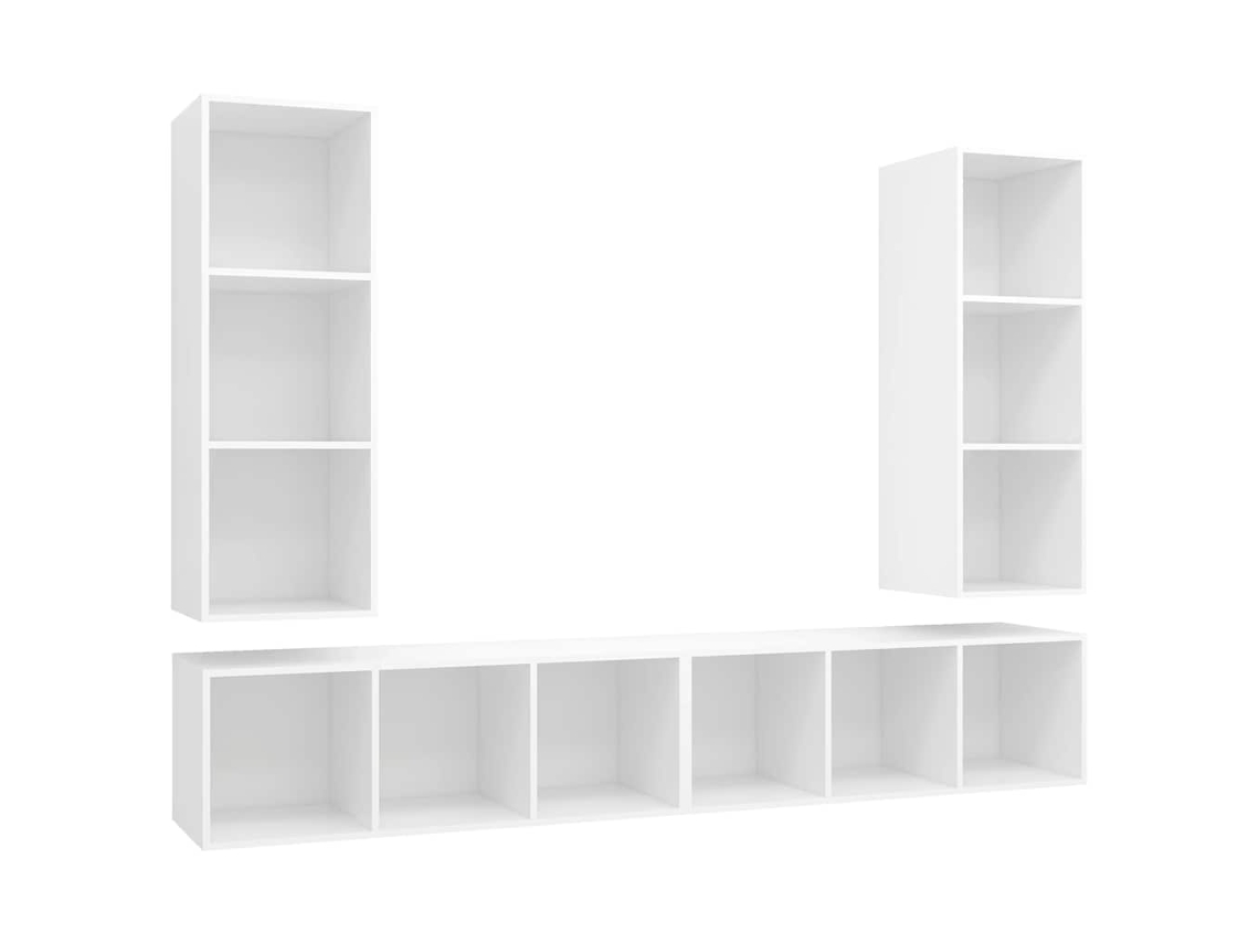 Muebles de TV de pared de 4 piezas, madera contrachapada blanca, EXCLUSIVO DE MAISON
