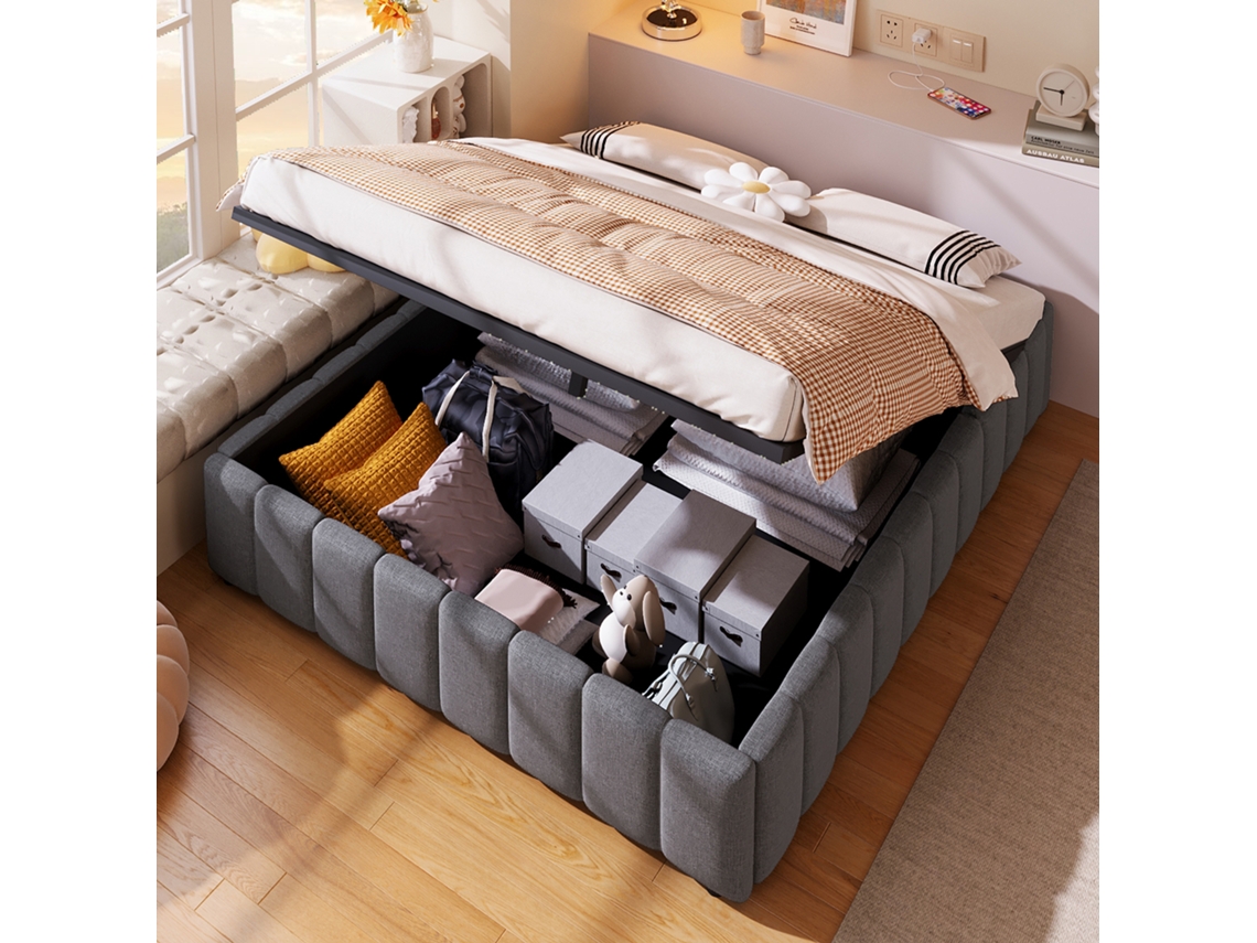 Cama Hidráulica De 140x200 Con Acabado Gris.
