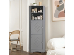 Columna de baño de esquina con 2 compartimentos abiertos y 2 puertas, estantes ajustables, gris Mobrio