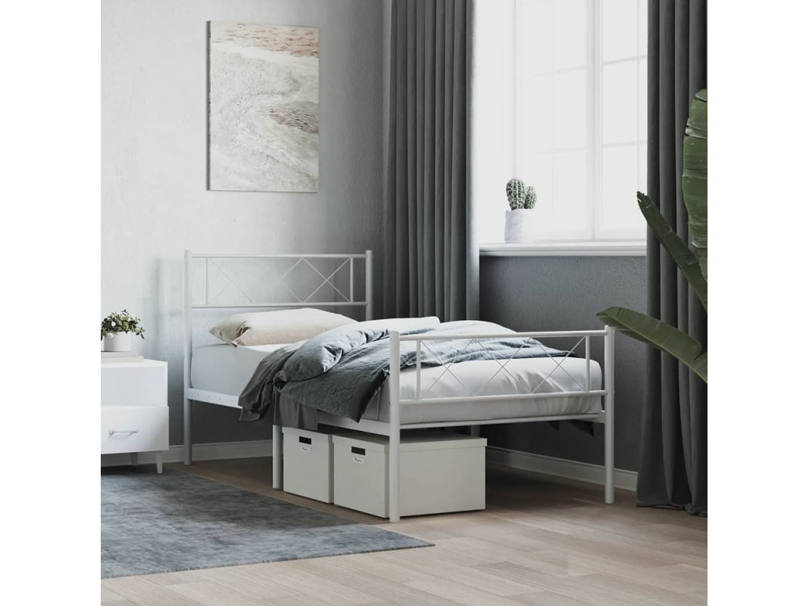 Estructura Cama Sin Colchón Con Estribo Metal Blanco 80x200 Cm