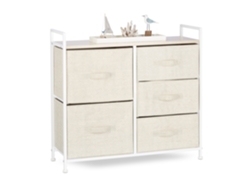 Relaxdays Cajonera Multiusos Con 5 Cajones, Metal-tela, Beige, 77.5 X 83 X 29 Cm