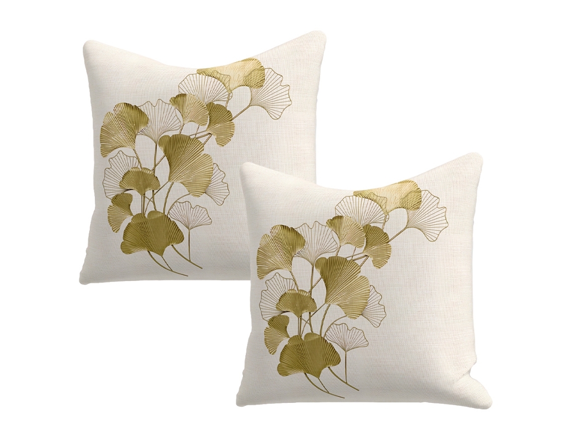 2 Fundas De Almohada De Lino Con Diseño De Hojas De Ginkgo Sencillas Para Sofá O Sala De Estar.