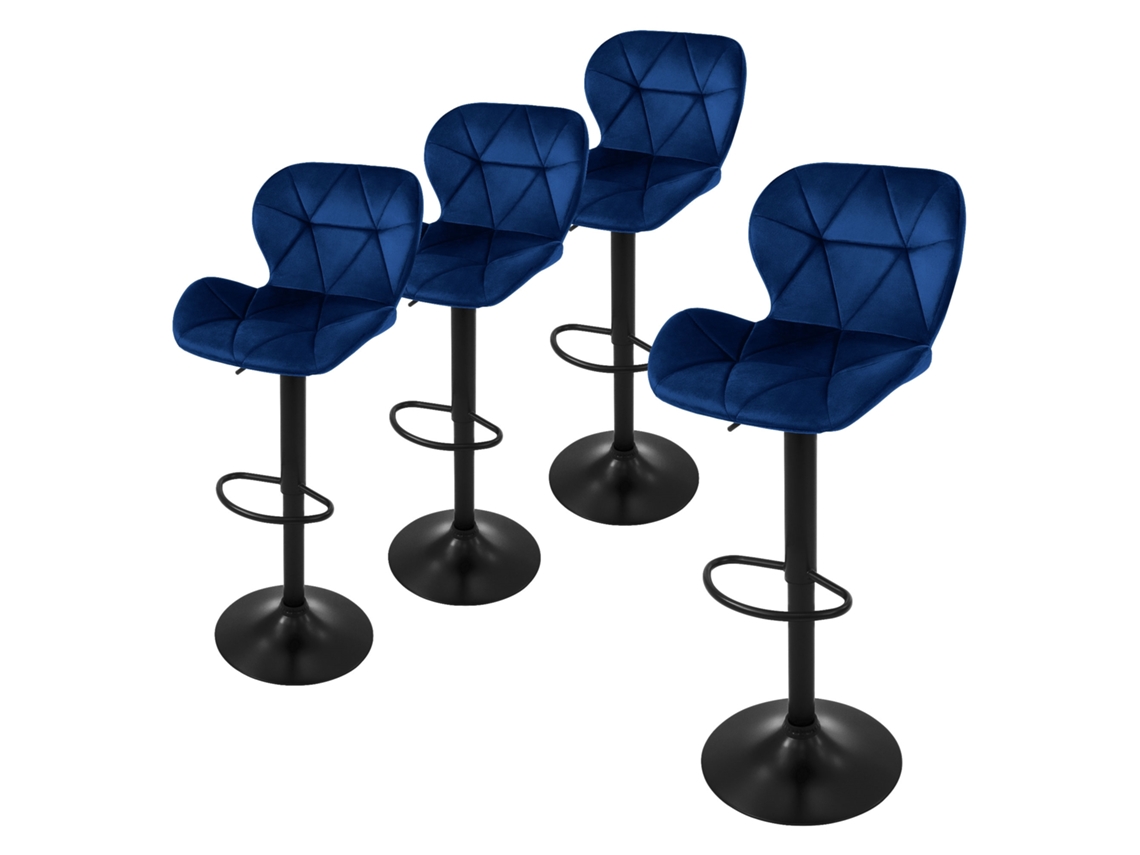4X Bancos de Bar Cadeiras Azuis com Encosto Ajustável Assentos 63-83 Cm ML-DESIGN