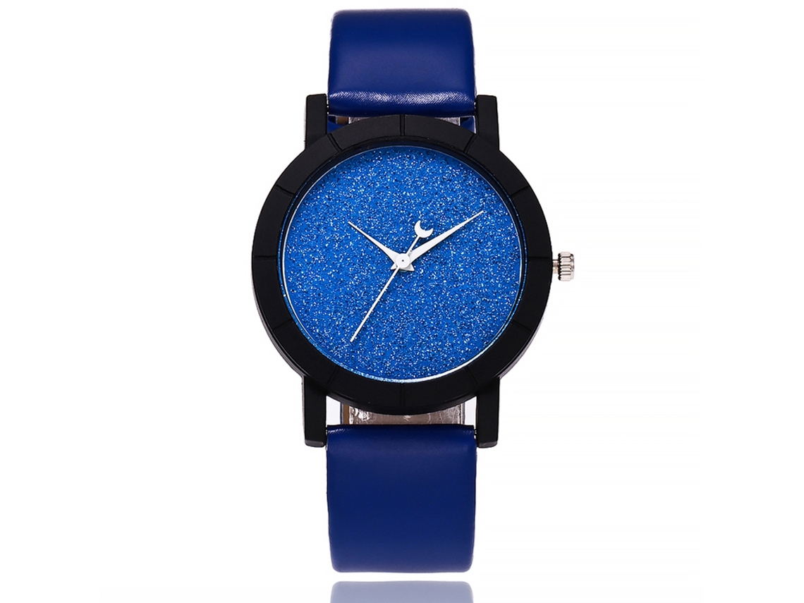 Reloj De Pulsera Vansvar Para Mujer De Piel Sintética Con Esfera Texturizada Azul Oscuro.