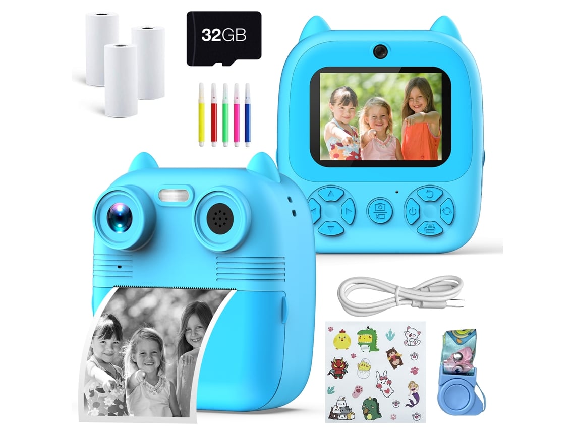 Cámara Instantánea Para Niños Lente Dual De 48 Mp Cámara De Impresión Térmica Pantalla Ips De 28 Pulgadas Tarjeta De 32 Gb Azul DIGITALLAB