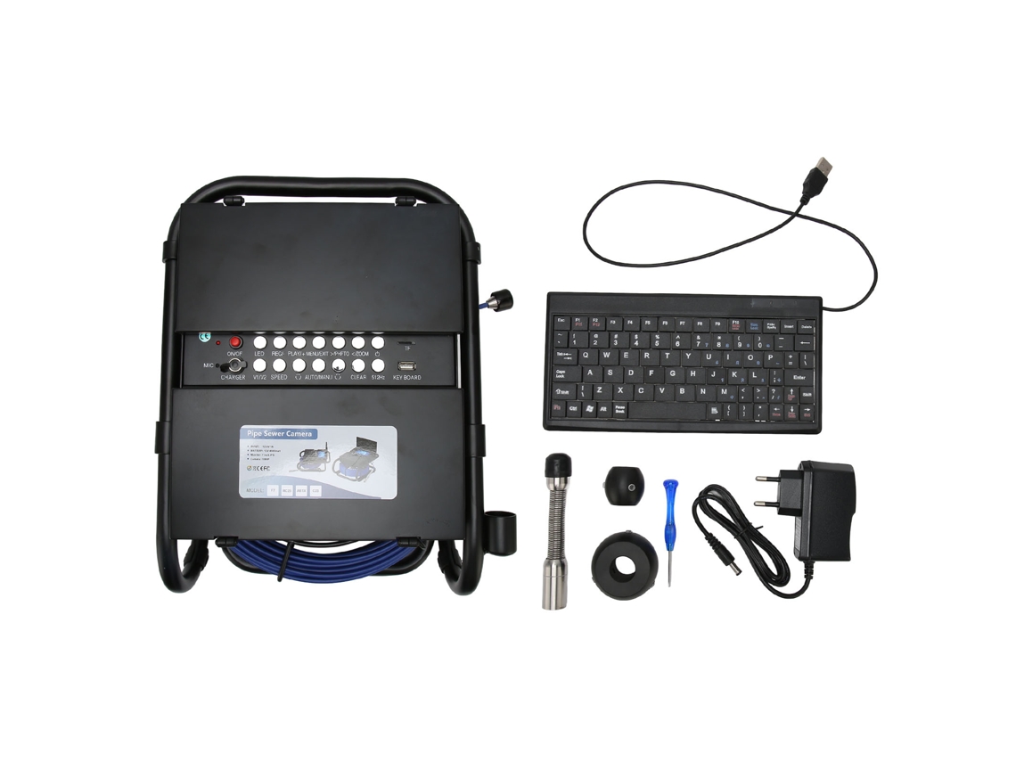 Endoscopio industrial 1080P, pantalla LCD IPS de 7 pulgadas, 12 LED ajustables, cámara de inspección de tuberías para exteriores F7djkblc17, 30 m/98,4 pies, enchufe de la UE