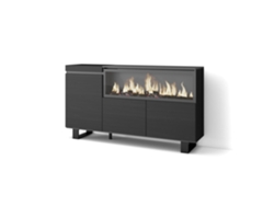 Aparadores para salón, 160, 3 Puertas, Chimenea eléctrica XXL, Diseño industrial, Negro SKRAUT HOME