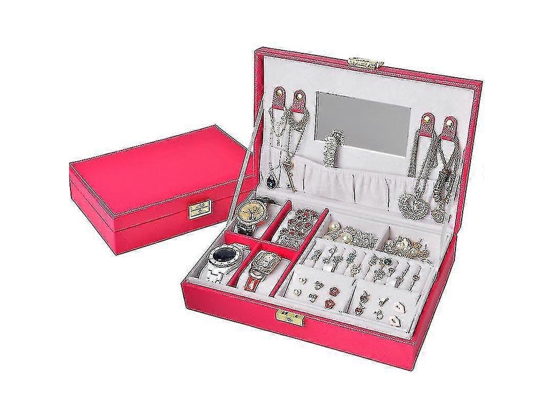 Caja de exhibición de joyas de cuero Fgao Hengjian (rosa roja)
