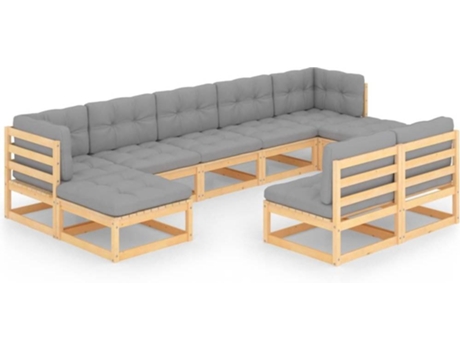 Conjunto 9 de muebles de jardín VIDAXL y cojines madera maciza pino