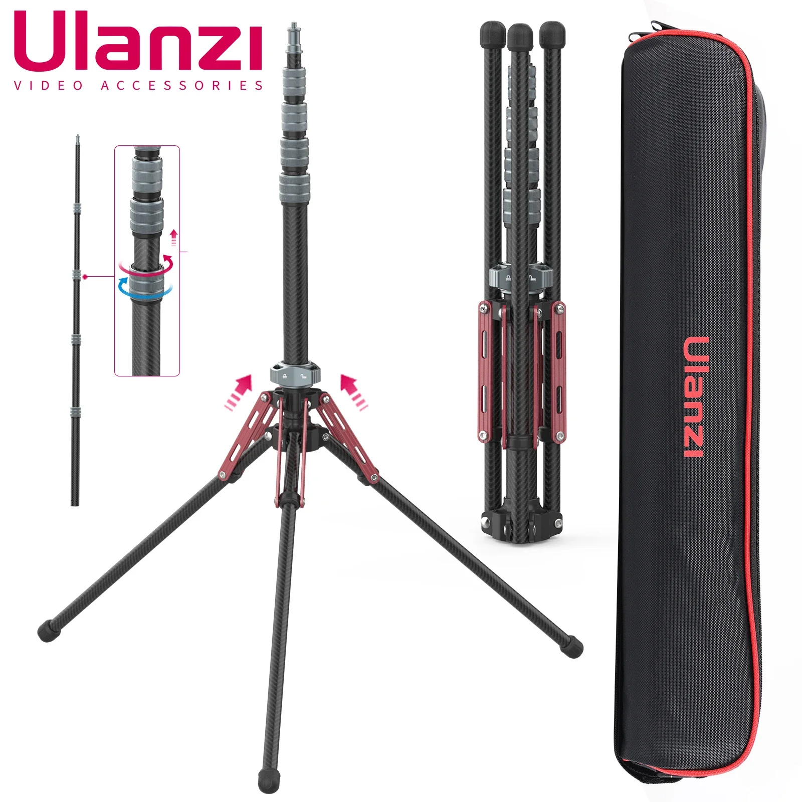 Trípode profesional de fibra de carbono ajustable MT-49, 195 cm, monopié para viajes, compatible con teléfonos móviles, DSLR y softbox.