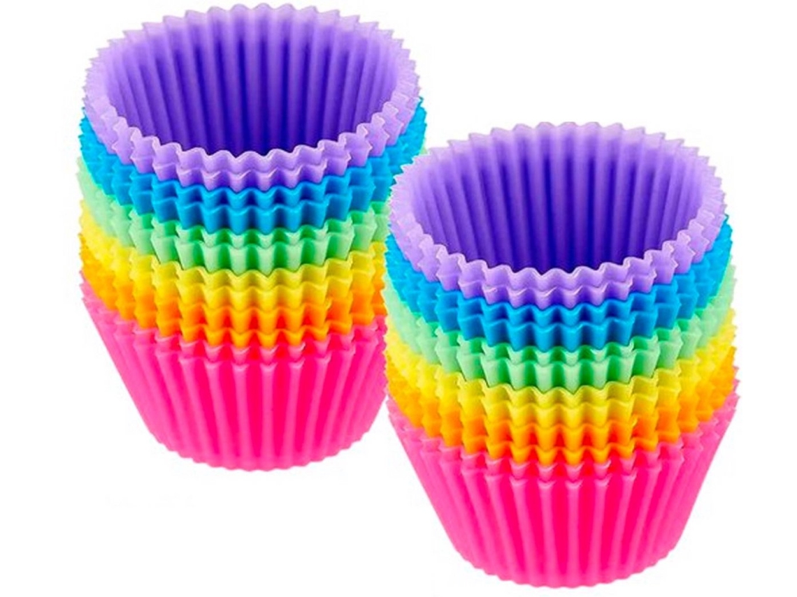 24 Vasos Cupcake Silicone Coloridos Libre Bpa, Resistentes Calor
