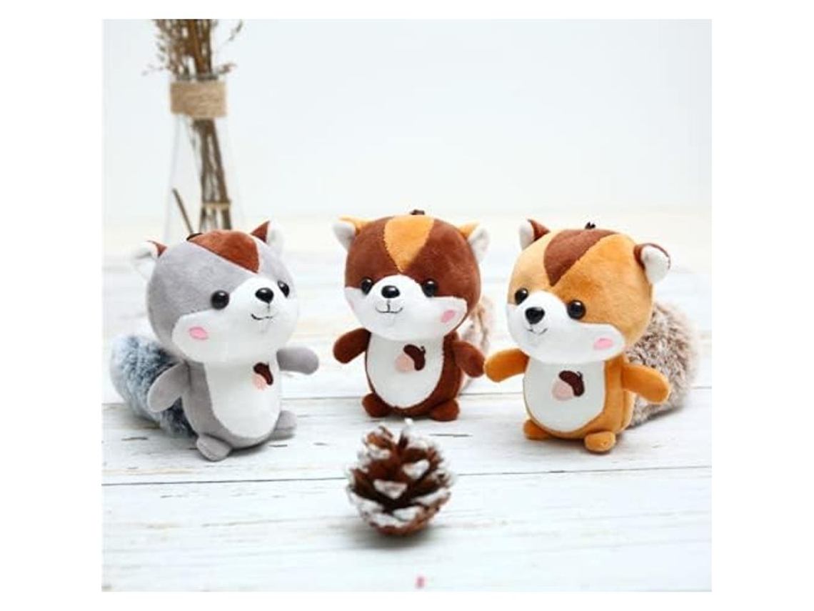 2026-3 Piezas Peluches Ardilla Mini Adornos Cola Larga Para Llavero Mochila Regalo Niños