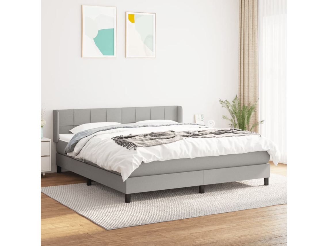 Cama Box Spring Con Colchón Tela Gris Claro 160x200 Cm